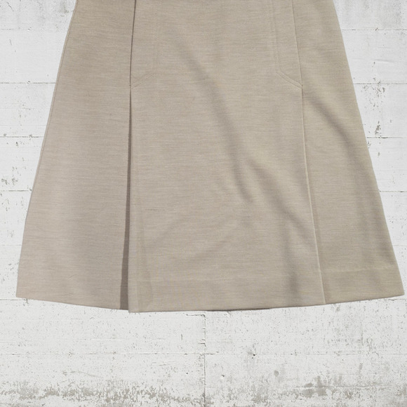 80s Vintage Tan Classic Pleated Sears Neutral Minimal A Line Midi Skirt Size 6 - Picture 6 of 9